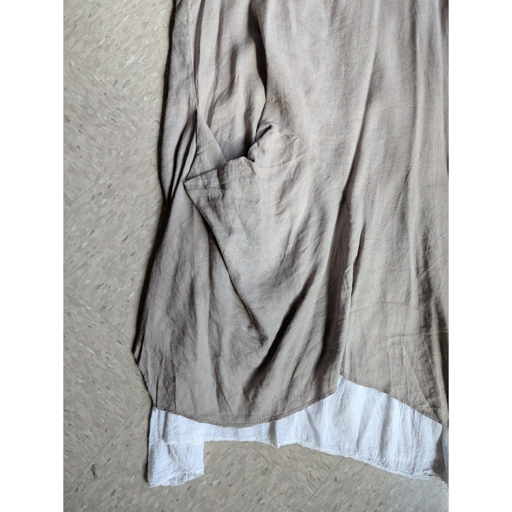 NWT 100% Linen Layered Boho Lagenlook Dress Crochet Back Tan Beige Made in Italy - Picture 4 of 12